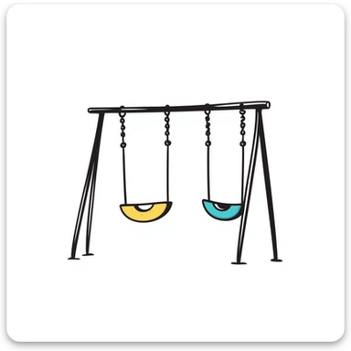 Children's playground swing set with seats in pastel colors (dd9fb0, ffc6d3, a3bfc9, c4bee2, f1b091), hand-drawn doodle style sticker