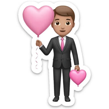 male with suit holding pink heart balloon sticker
