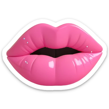 pastel pink lipstick kiss print, sparkly accents, gentle vibe, 3D style sticker