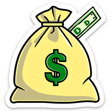 money bag with DEPOSIT written on it, bank deposit bag, dollar sign, canvas bag sticker