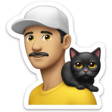 hombre piel blanca y gorra con dos gatos negro y amarillo sticker
