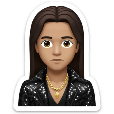 Spectacular from Pretty Ricky with long dark brown hair, black sequin outfit sticker