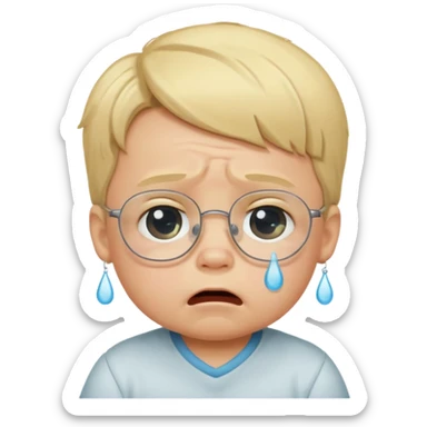 blond baby boy crying with glasses sticker