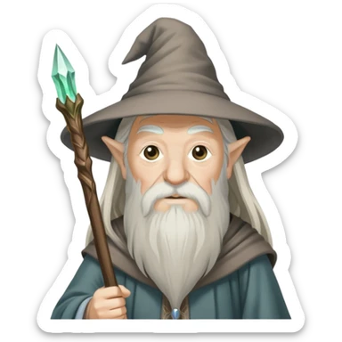 Gandalf the wizard with long white beard, pointy hat, and staff sticker