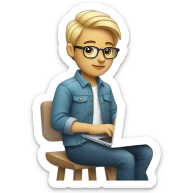 young white cool designer working on laptop no glasses sticker