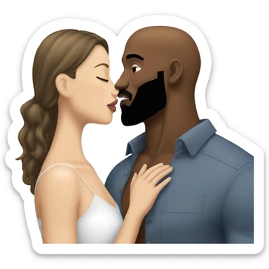 White brunette kissing muscular black bald man with beard sticker