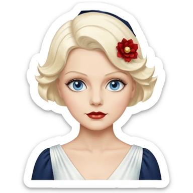 Jean Harlow with blue eyes, platinum blonde hair, ivory outfit sticker