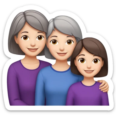A mum with short Gray hair and her two adult daughters with brown hair sticker