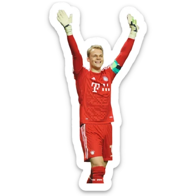 Manuel Neuer, celebrating, red kit, arms raised, smiling sticker