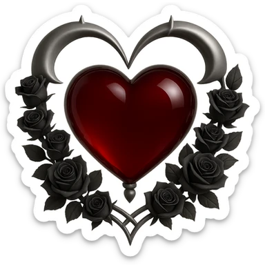 Change the heart to deep red glass, keep the silver crescent moon and tiny black roses, mysterious and rich style. The original style is 3D emoji style but it does not support editing, so use a general style editor to achieve a 3D emoji look with no background. sticker