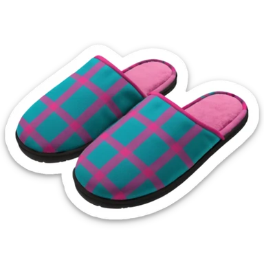 Fuchsia pink, Dark Gray and turquoise plaid print women's slippers sticker