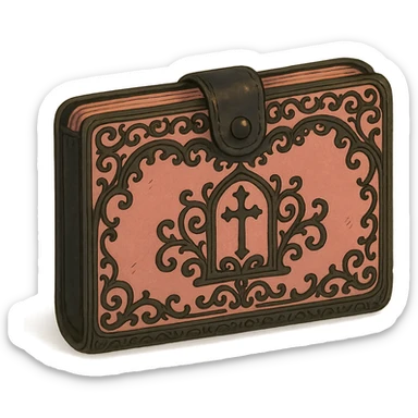 pink and black gothic wallet, ornate details, lace, elegant, whimsical, soft lighting sticker