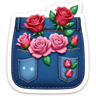 Denim pocket with glittery roses sticking out of the pocket  sticker