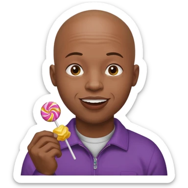 Bald black man eating lots of candy sticker