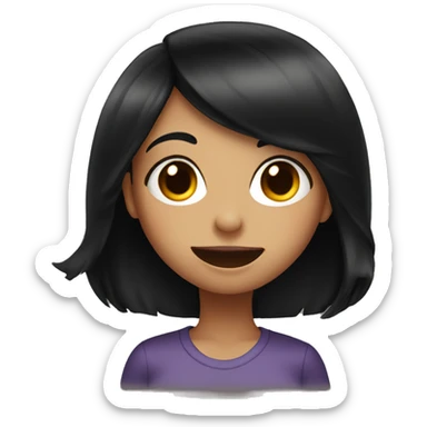 A girl with black hair shows her tongue sticker