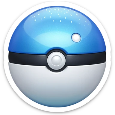 blue pokeball emoji, top half is a more saturated blue, bottom half is white, black stripe, with a white sheen, with a pearlescent finish, with a sparkle effect sticker