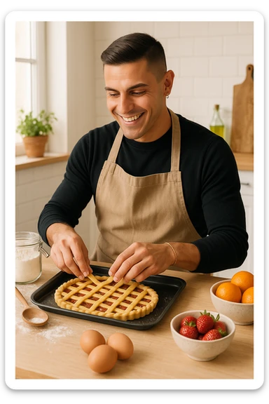 uomo che cucina il suo dolce preferito una crostata sticker