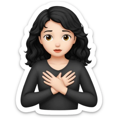 Naked girl, bare chest, bare hips, shy, black wavy hair, naked, hiding boobs sticker