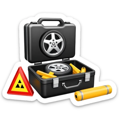 car emergency kit with spare tire, jack, and reflective triangles sticker