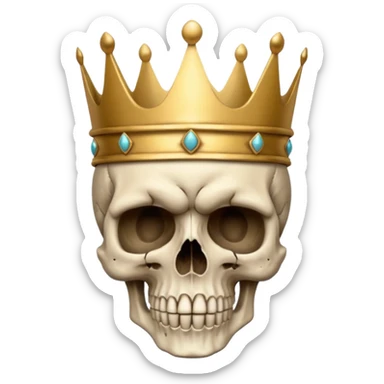 a skull face with a crown with ands on its skull sticker