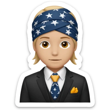 Character wearing a bandana and a suit sticker