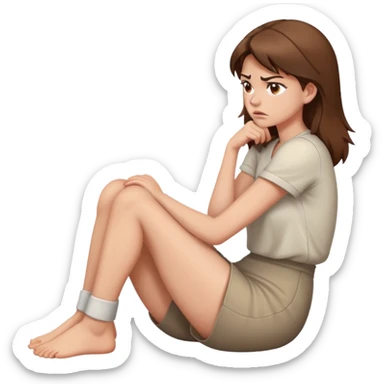 angry woman with brown hair sitting in profile on a floor hugging her knees avoiding conversation  sticker