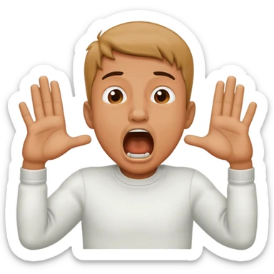 A guy choking himself with his hands with his mouth open sticker