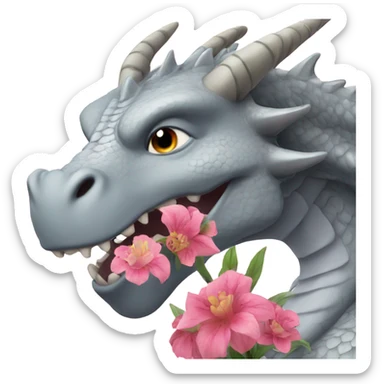 A gray dragon smelling flowers sticker