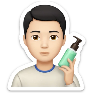 chinese man doing skincare with a faded haircut black hair sticker