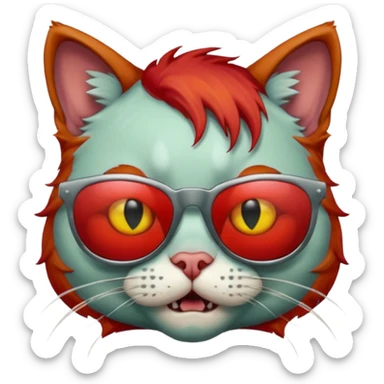 Zombie cat with red hair and sun glasses sticker