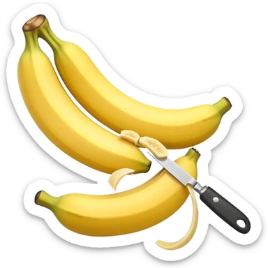 A peeled-off banana being chopped in small banana slices sticker