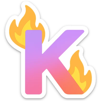 colorful letter 'K' with cartoon-style flames licking the edges sticker