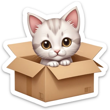  A very cute young kitten cat with one's head tilted to one side poked its paws out of the cardboard box and placed them on top of it sticker