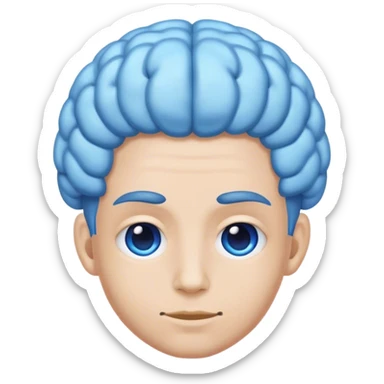 A real person face emoji and hair is a blue brain sticker