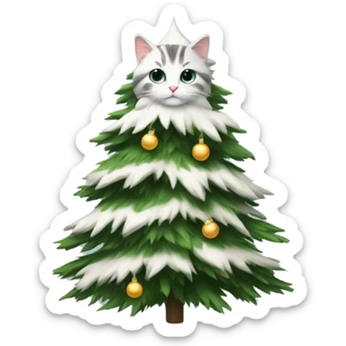  actual white fir christmas tree with cute cat.  sticker