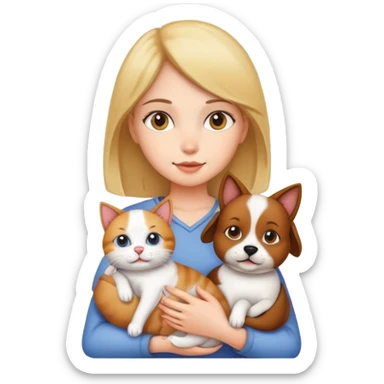 Girl holding a cat and a dog sticker