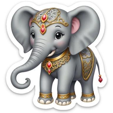 Vintage circus elephant wearing filigree sticker