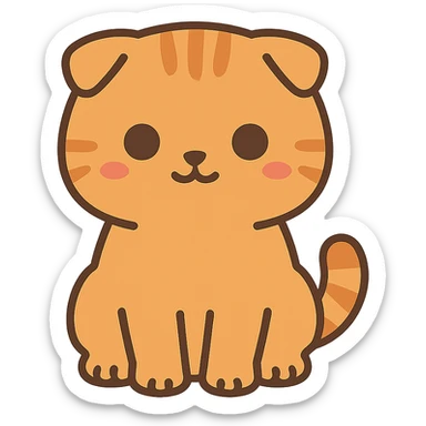 flat toon style kawaii orange scottish fold kitten sitting, dark round eyes, cute sticker