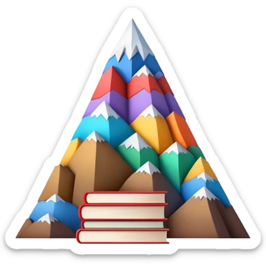 A tall mountain made of stacked books of different colors and sizes sticker