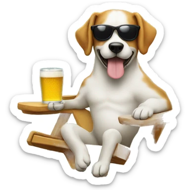 Dog with sunglasses drinking a beer, sitting on a lawn chair  sticker