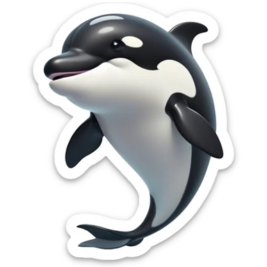 Cinematic Comical orca Portrait Emoji, Head tilted dramatically with an exaggeratedly shocked expression, featuring a sleek black-and-white body with wide, comically expressive eyes full of playful disbelief and animated flippers, Simplified yet hilariously expressive features, highly detailed, glowing with a slightly sassy oceanic glow, high shine, dramatic yet playful, stylized with an air of cheeky marine mischief, soft glowing outline, capturing the essence of a meme-worthy orca that looks ready to make waves with its hilariously dramatic antics! sticker