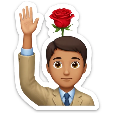 Hombre alzando la mano con una rosa sticker