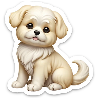 detailed-[Maltese dog]-realistic-full-body-sitting-emoji,-tail-resting-loosely-beside-its-paws,-head-tilted-dramatically, -wavy-[cream white]-fur,-simplified-yet-realistic-focused-features,-highly-detailed,-glowing-with-an-almost-sarcastic-glow sticker