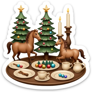  plates, cups, candlesticks, pendants, birds, horses, Christmas tree toys with potter  sticker