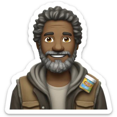 A hobo offering a breath mint sticker