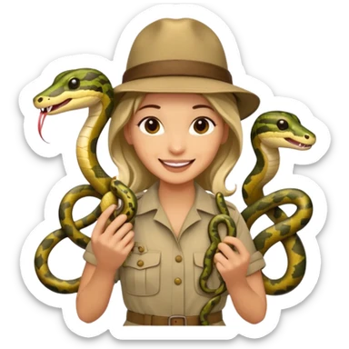 Depict different emotions of a photographer with snakes and other exotic animals sticker