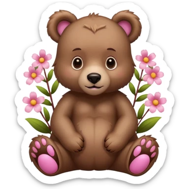 Bear and pink flowers sticker