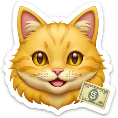 cat with money symbols in its eyes, fun emoji style, inspired by person with cash eyes emoji sticker