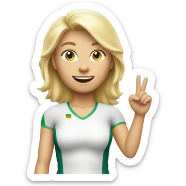 blonde woman in sport top raising her hand hello sticker