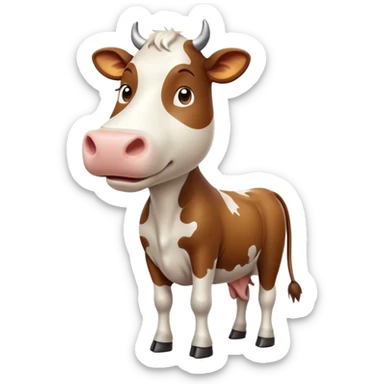 cinematic-[brown and white cow]-realistic-full-body-standing-emoji,-tail-flicking-lazily,-head-tilted-dramatically,-sleek-[brown and white]-coat,-simplified-yet-realistic-focused-features,-highly-detailed,-glowing-with-an-almost-sarcastic-glow sticker